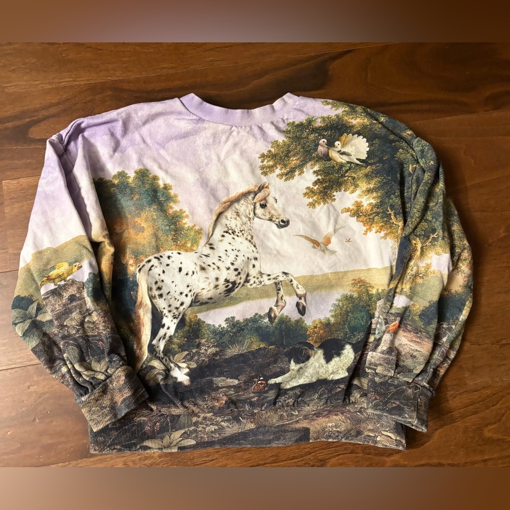Molo Girl 11 Horse and Peacock Print Sweatshirt